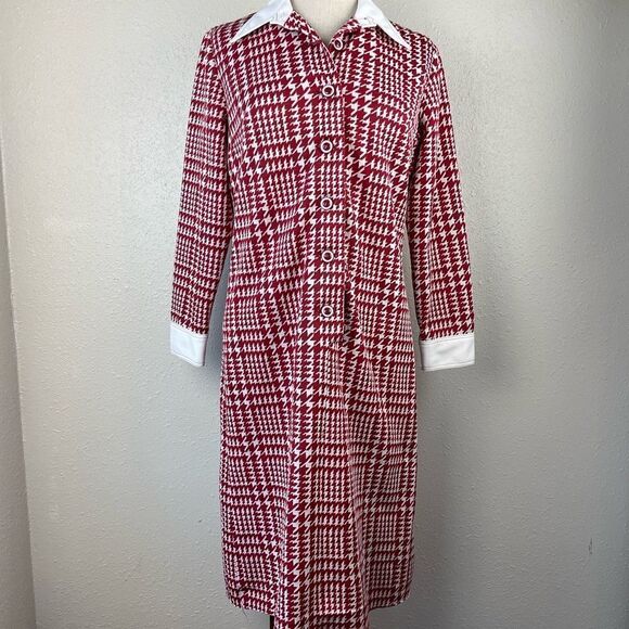 Vintage Cay Artley Red & White Half Button Down Dress EUC - Picture 1 of 8